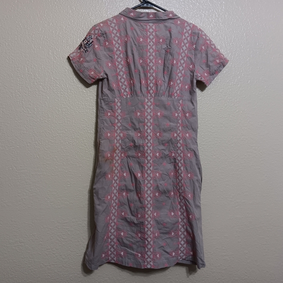 Odd Molly Anthropologie Pink Gray Embroidered Cotton Shirt Dress - Picture 4 of 5